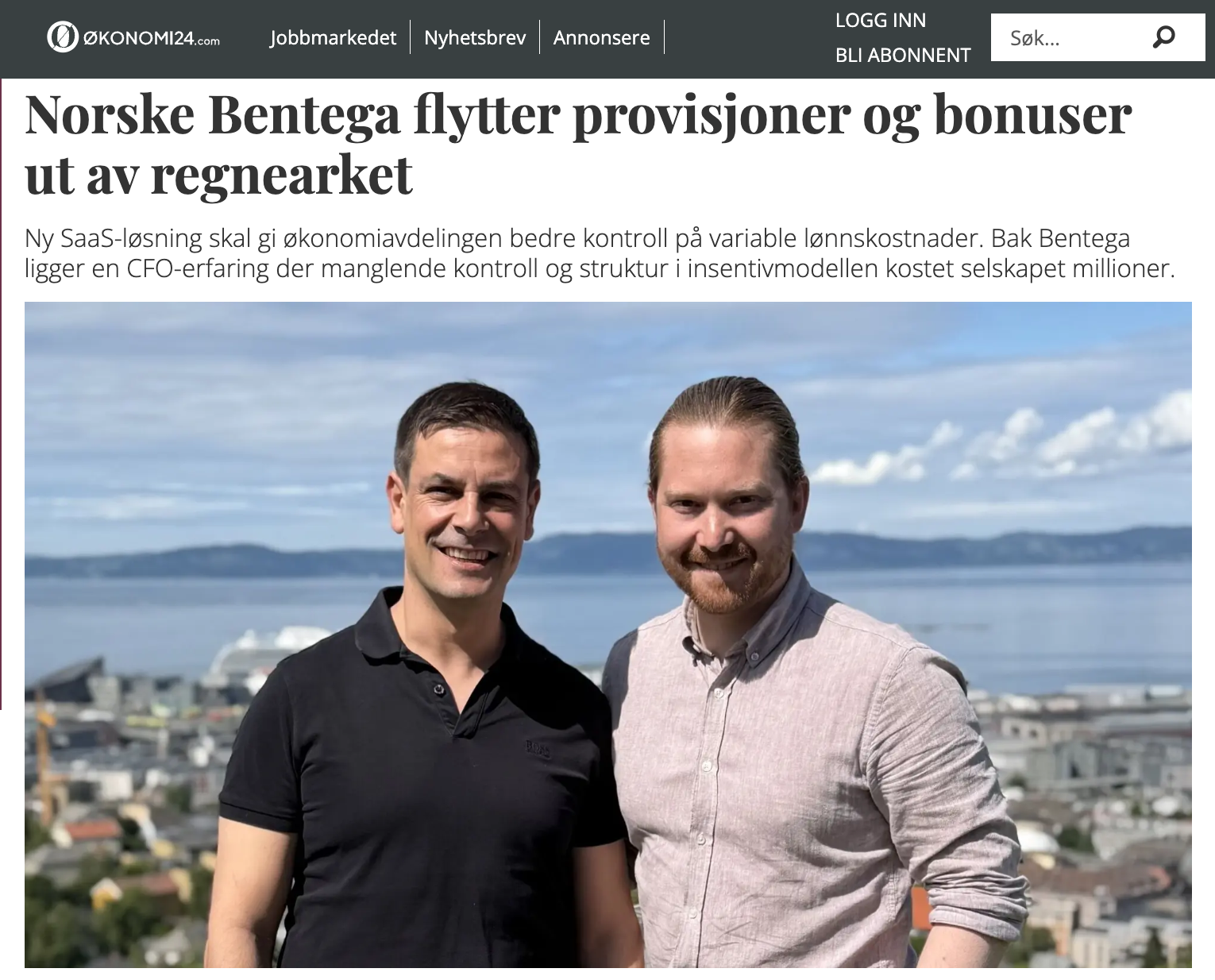 Bentega omtalt i Økonomi24